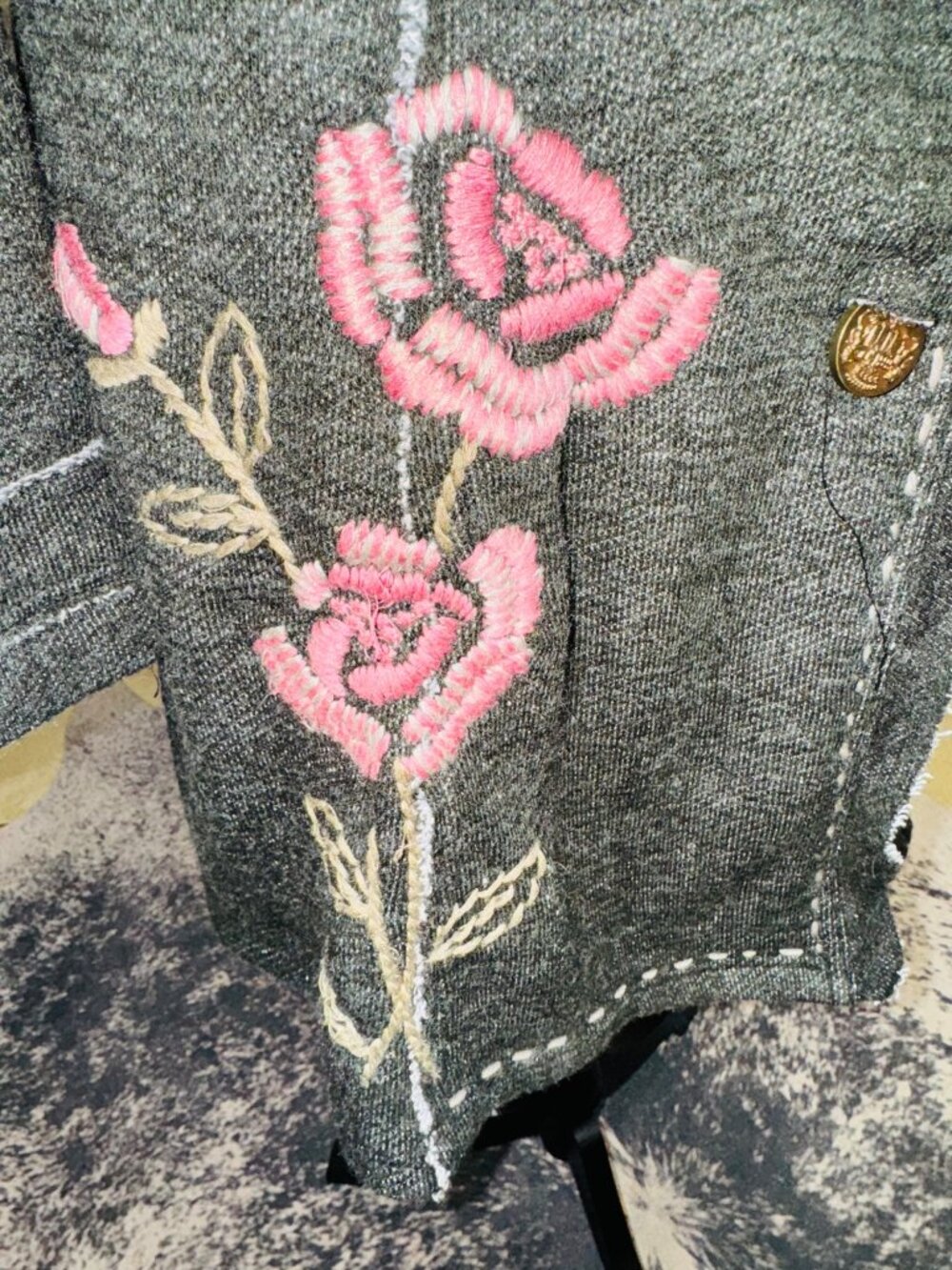 Marese Steampunk Embroider Floral Military Coat Jacket M Grey Rose Floral Cotton - Picture 10 of 10